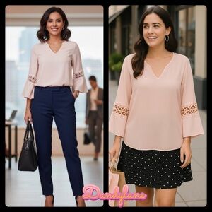 Cato Blush Blouse 3/4 Bell Sleeves Size M